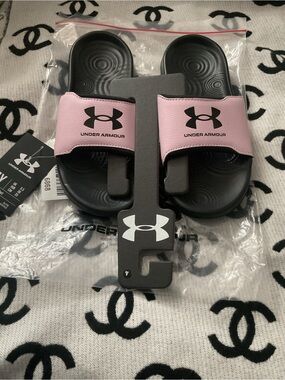 Under Armour Pink and Black Adjustable Slide Sandals